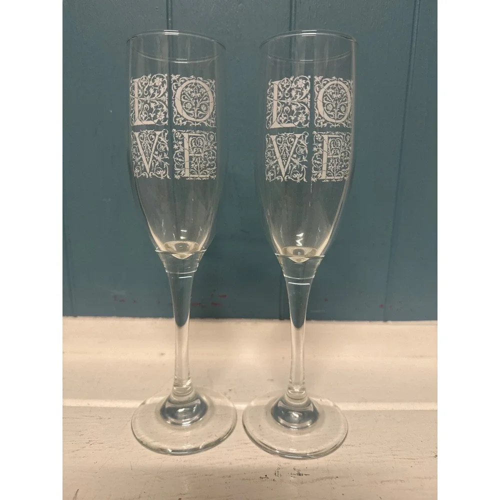 Set of 2 Clear Glass Champagne Flutes 